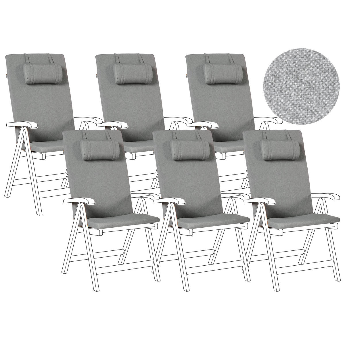 Outdoor-Sitzkissen 6er-Set Grau meliert 50/45 cm Java/Amantea Premium - Grau, Textil (71/71/50cm) - Beliani