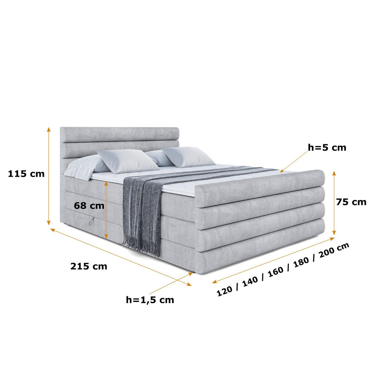 BOXSPRINGBETT CELESTIA-Z KING - 200x200 - H3/H4 - Hellgrau - Hellgrau, Holzwerkstoff (200/200cm) - ALTDECOR
