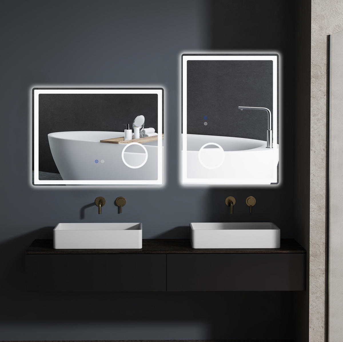 WANDSPIEGEL 80/3,8/60 cm weiß aus Eisen mit LED, Touch und Antibeschlag - Weiß, Metall (3.8/60/80cm) - OKWISH