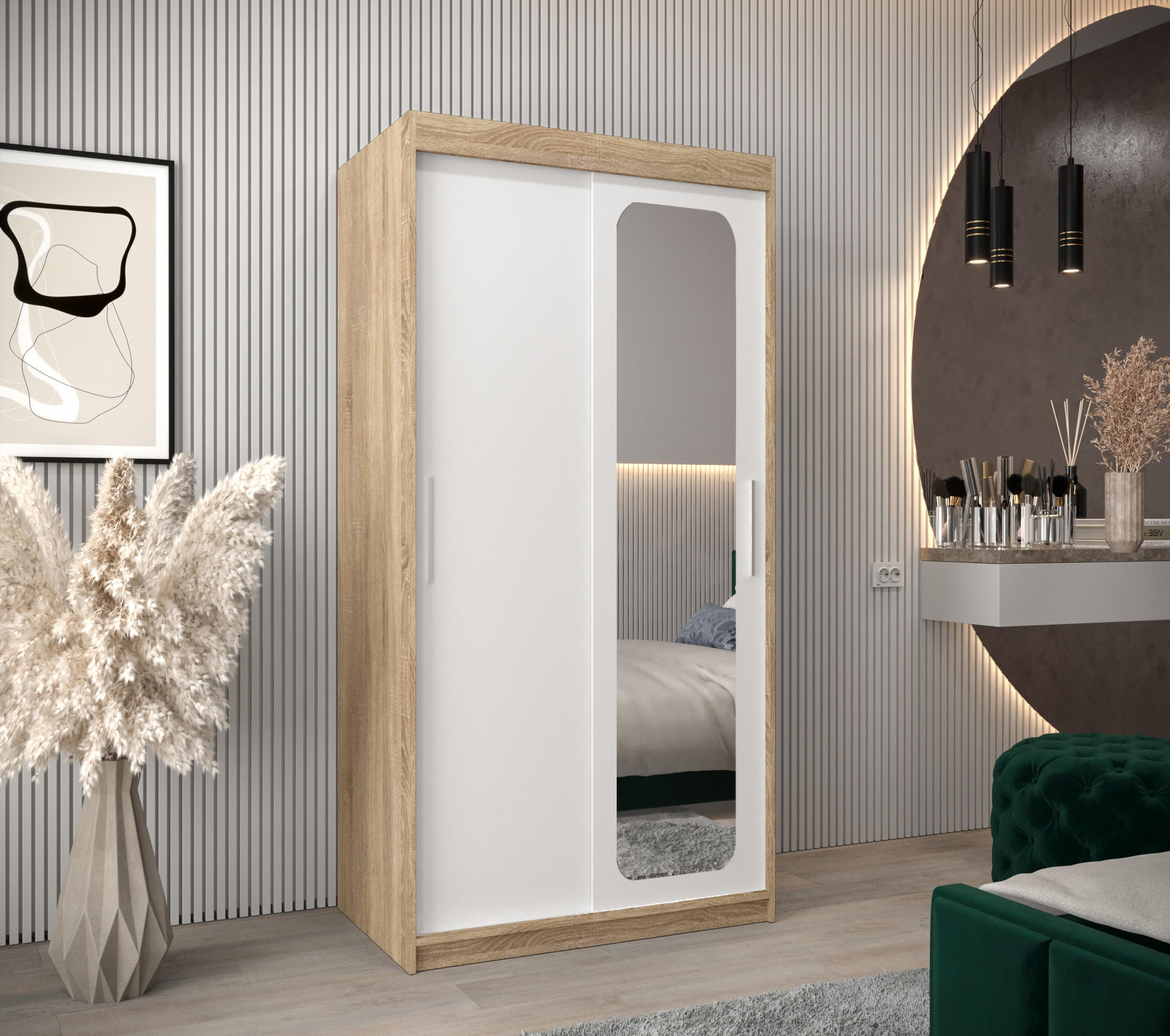 SCHWEBETÜRENSCHRANK 200/100/62 2-türig - Silberfarben/Weiß, Holz/Kunststoff (100/200/62cm) - Abiks Möbel