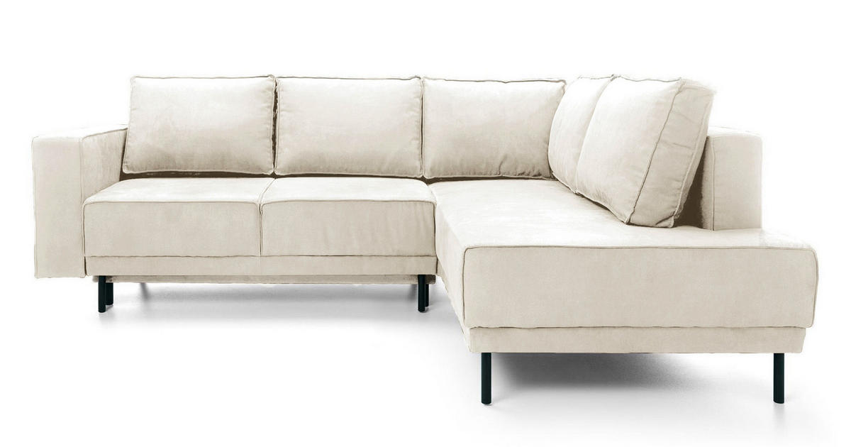 ECKSOFA Rodario Hellbeige Velours - Ecru/Schwarz, Textil/Metall (247/187cm) - Selsey