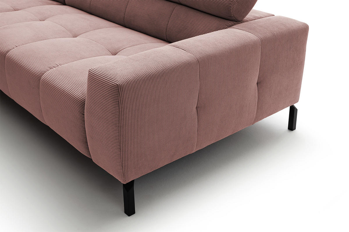 ECKSOFA OHIO Pink Cord - Pink/Schwarz, Textil/Metall (311/219cm) - KAWOLA