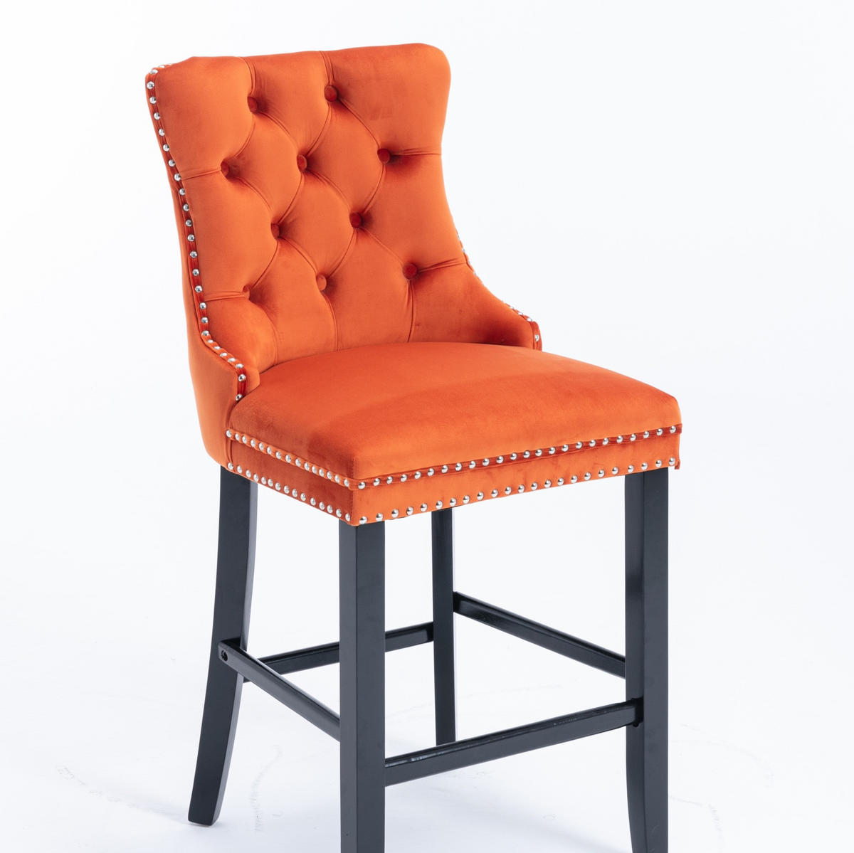 BARHOCKER mit hoher Rückenlehne Samt Orange 2er-Set - Orange, Holz (50/103/60cm) - Meubliv