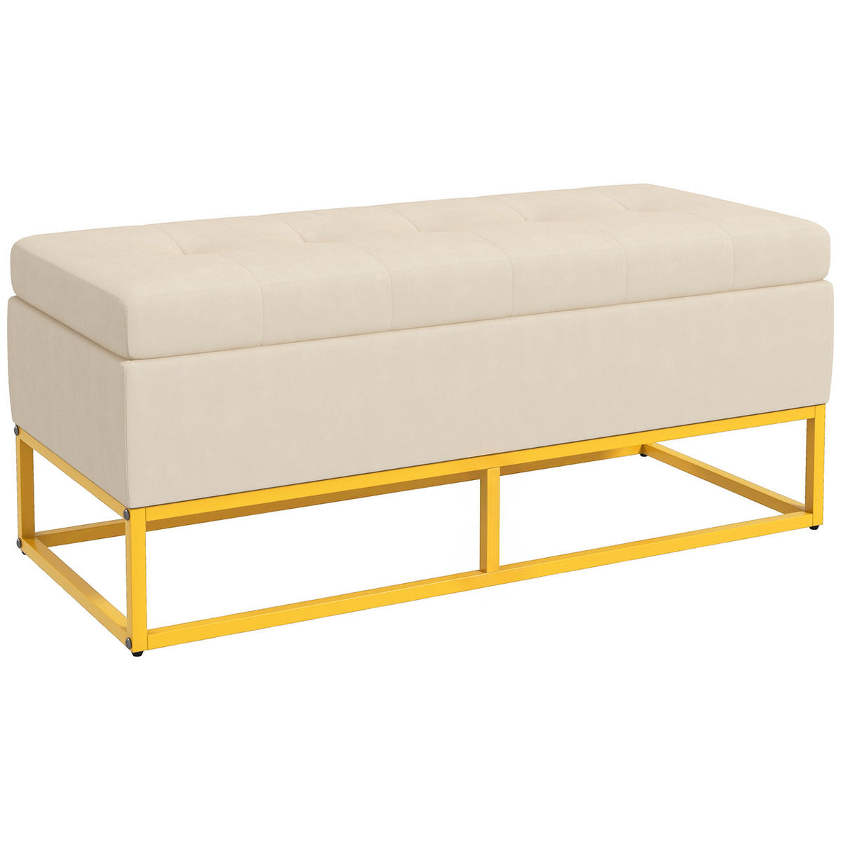 TRUHENBANKDE-07210 mit Knopfheftung und Flanelloptik Goldbeine - Beige, Metall (44/49/110cm) - ComfortXL