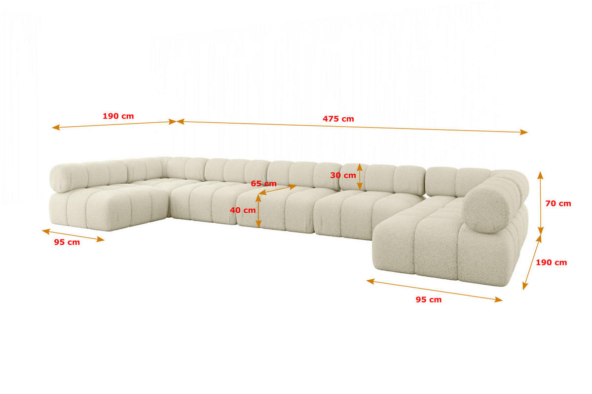 WOHNLANDSCHAFT modulares Sofa Garvo-U3 - 475x190x70 cm Beige Bouclé - Beige, Holzwerkstoff/Textil (475/70/190cm) - ALTDECOR