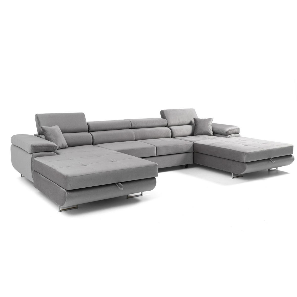 ECKSOFA U-Form ALONZO U mit Schlaffunktion 130x280 Velours Grau - Silberfarben/Grau, Holz/Textil (350/90/203cm) - Muffo