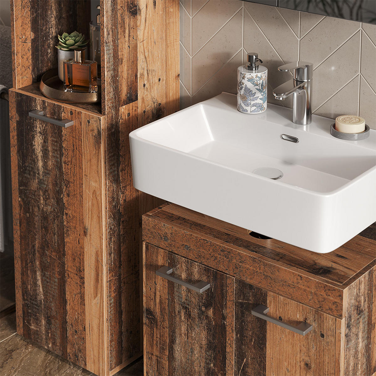 KOUPELNOVÁ SKŘÍŇKA Luna Oldstyle - hnědá, kompozitní dřevo (37/190/32.6cm) - Vicco