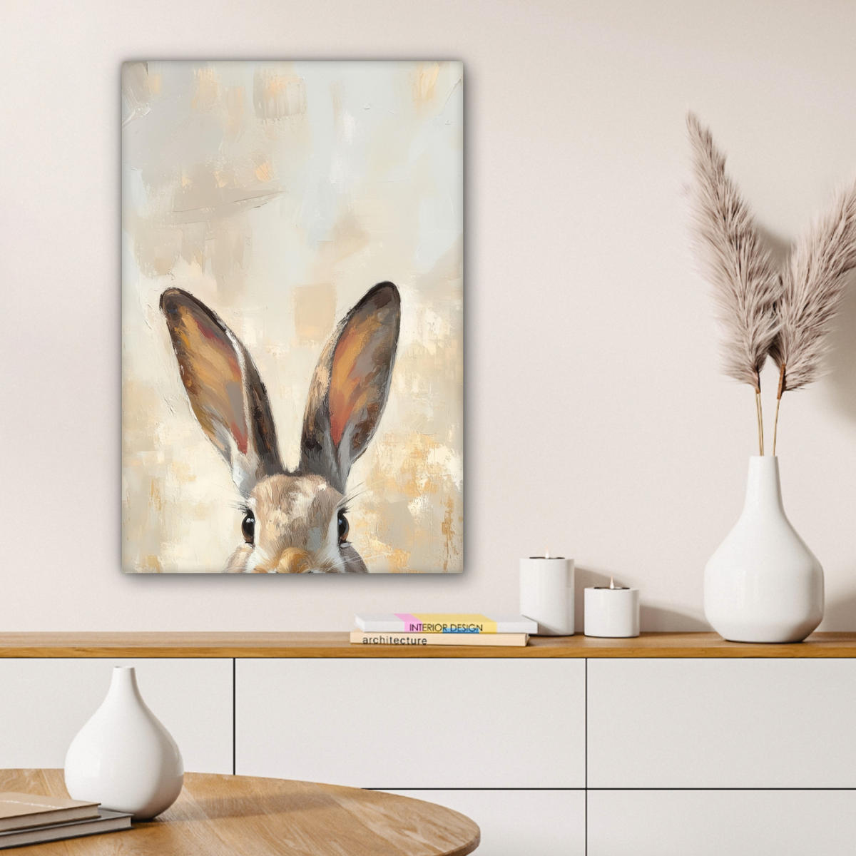 LEINWANDBILD Hase - Ohren - Braun Wanddeko 40x60 cm - Beige, Textil (40/60cm) - MuchoWow