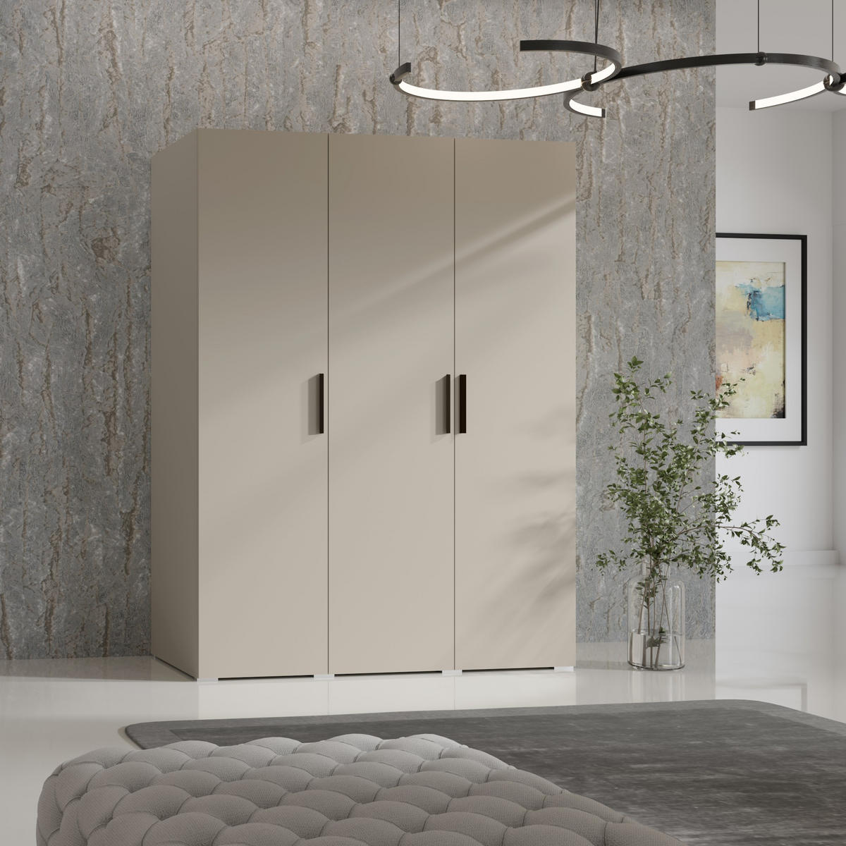 DREHTÜRENSCHRANK Napoli 3D 150 Kaschmir (schwarzer oder goldener Griff) - Kaschmir/Silberfarben, Holzwerkstoff/Kunststoff (150/35/60cm) - mzm24