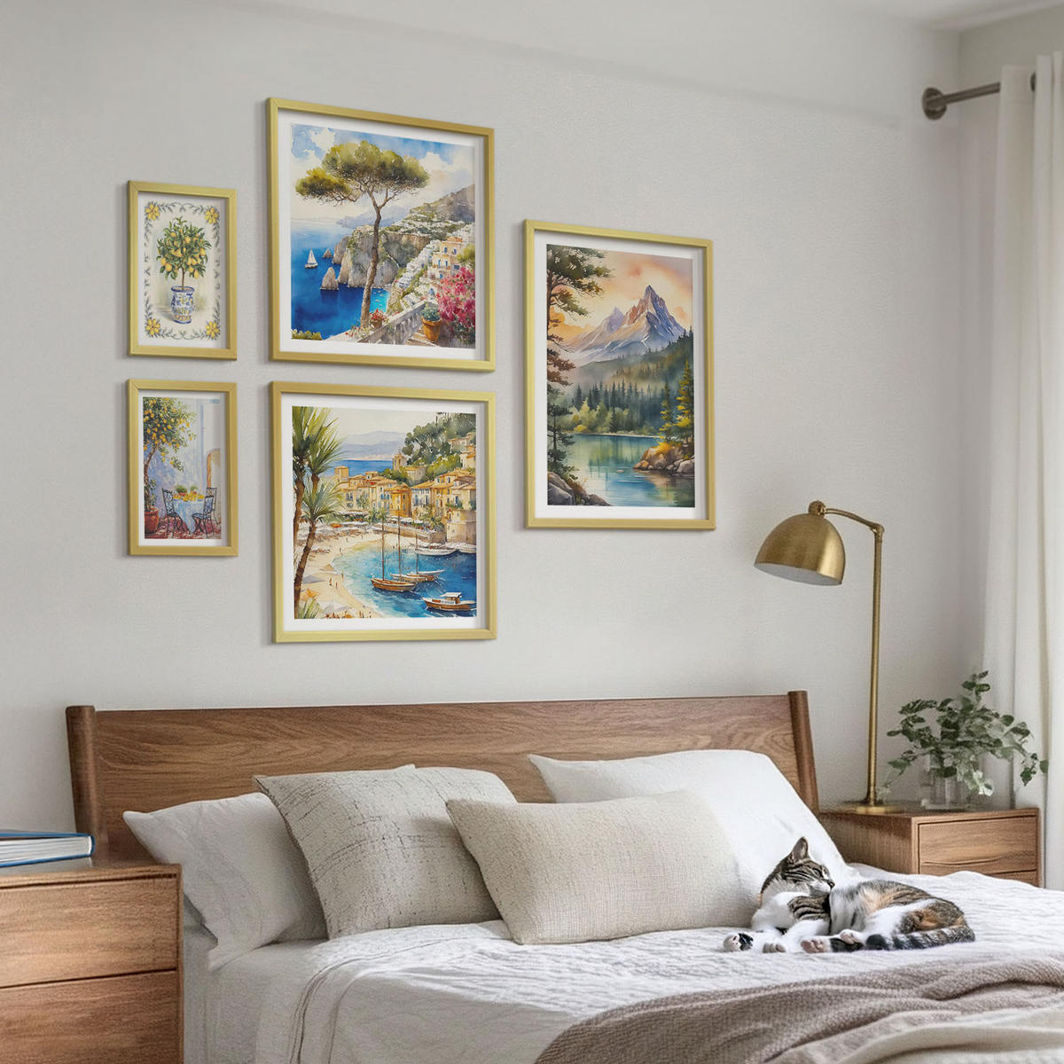 BILDER SET 5er Set - 50x50 cm & 20x30 cm & 40x60 cm Goldrahmen - Zitrusfrüchte aus Italien - Goldfarben, Kunststoff (40/60cm) - TULUP