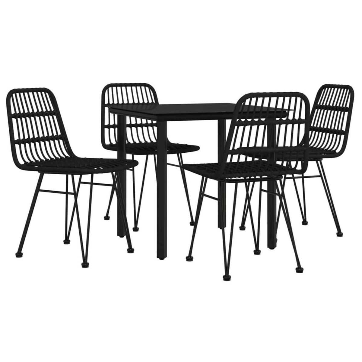 GARTEN-ESSGRUPPE 5-TLG. Schwarz Poly Rattan - Schwarz, Kunststoff - vidaXL