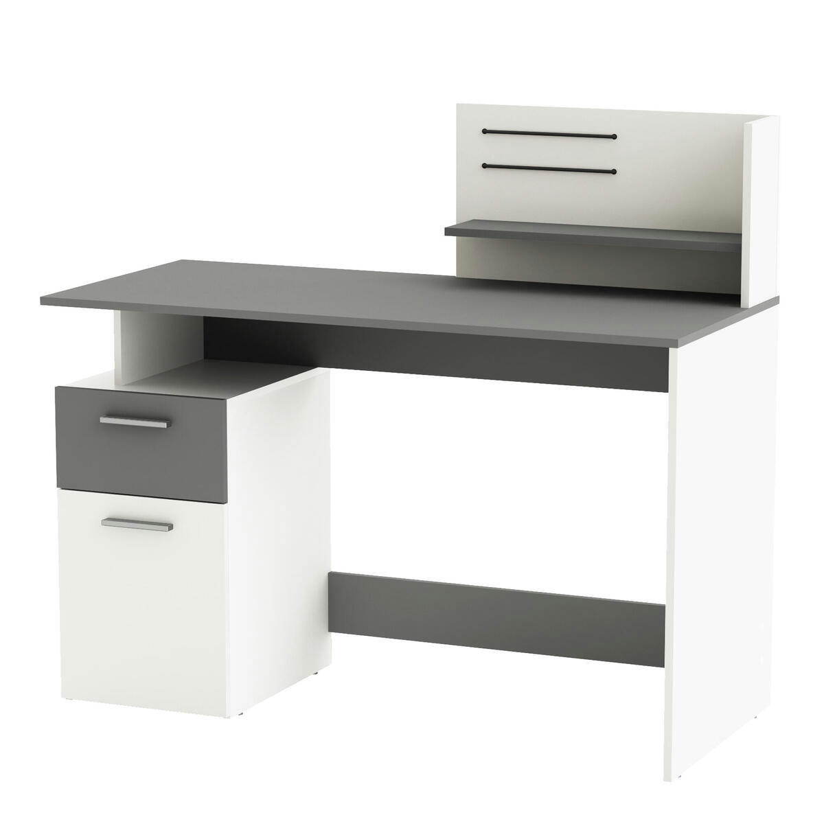 SCHREIBTISCH 1 Tür und 1 Schublade, Grau-Weiß Dekor L121,5 cm - Platon - Grau, Holzwerkstoff (121.5/55/109cm) - Calicosy