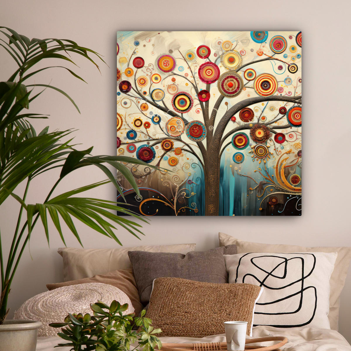 LEINWANDBILD Baum - Baum des Lebens - Farbe 90x90 cm - Braun, Textil (90/90cm) - MuchoWow