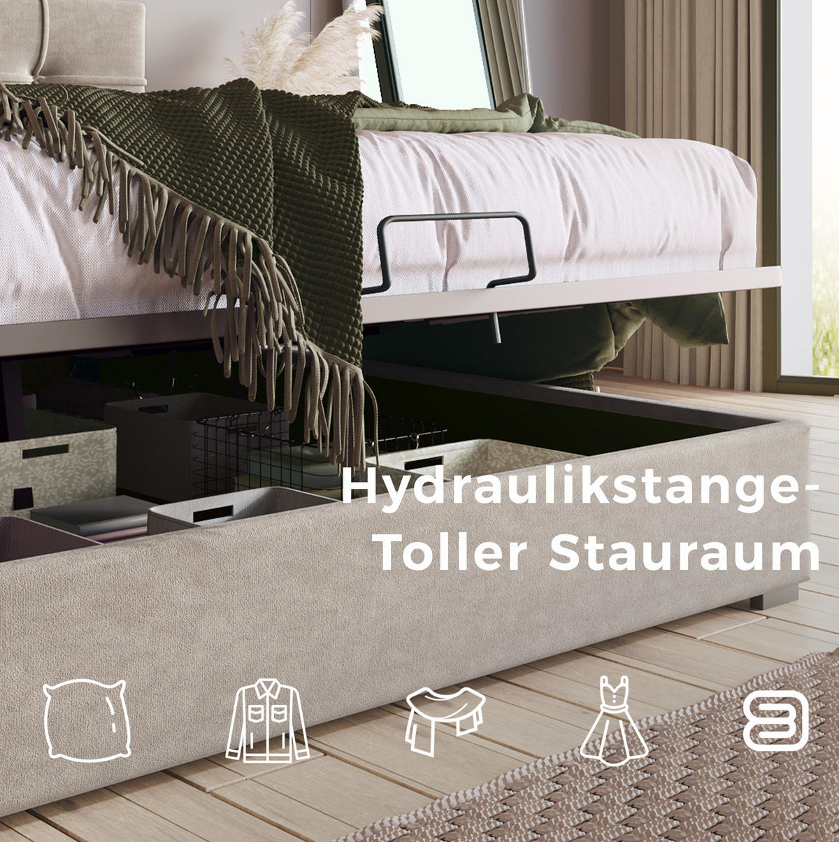 POLSTERBETT 90/200 cm Hellgrau aus Samt mit Bettkasten - Hellgrau, Textil (90/200cm) - OKMYHOME