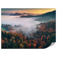 FOTOTAPETE für Wohnzimmer Nebelwald Sonnenuntergang Berge Bäume 350x256 - Beige/Rot, Papier (350/256cm) - Muralo