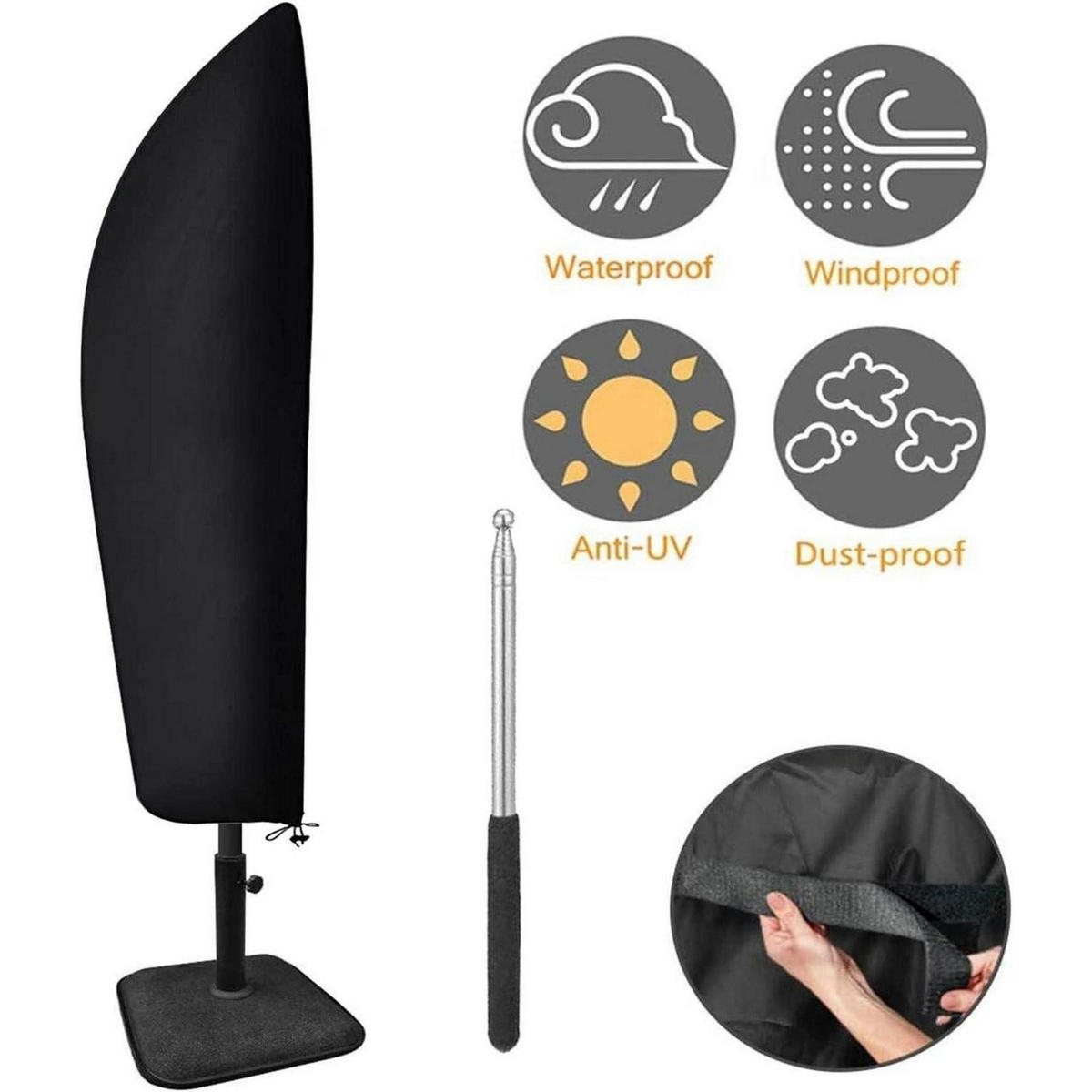 SONNENSCHIRM Schutzhülle mit Stab 265 cm 210D Oxford Schwarz - Schwarz, Textil (40/70/265cm)