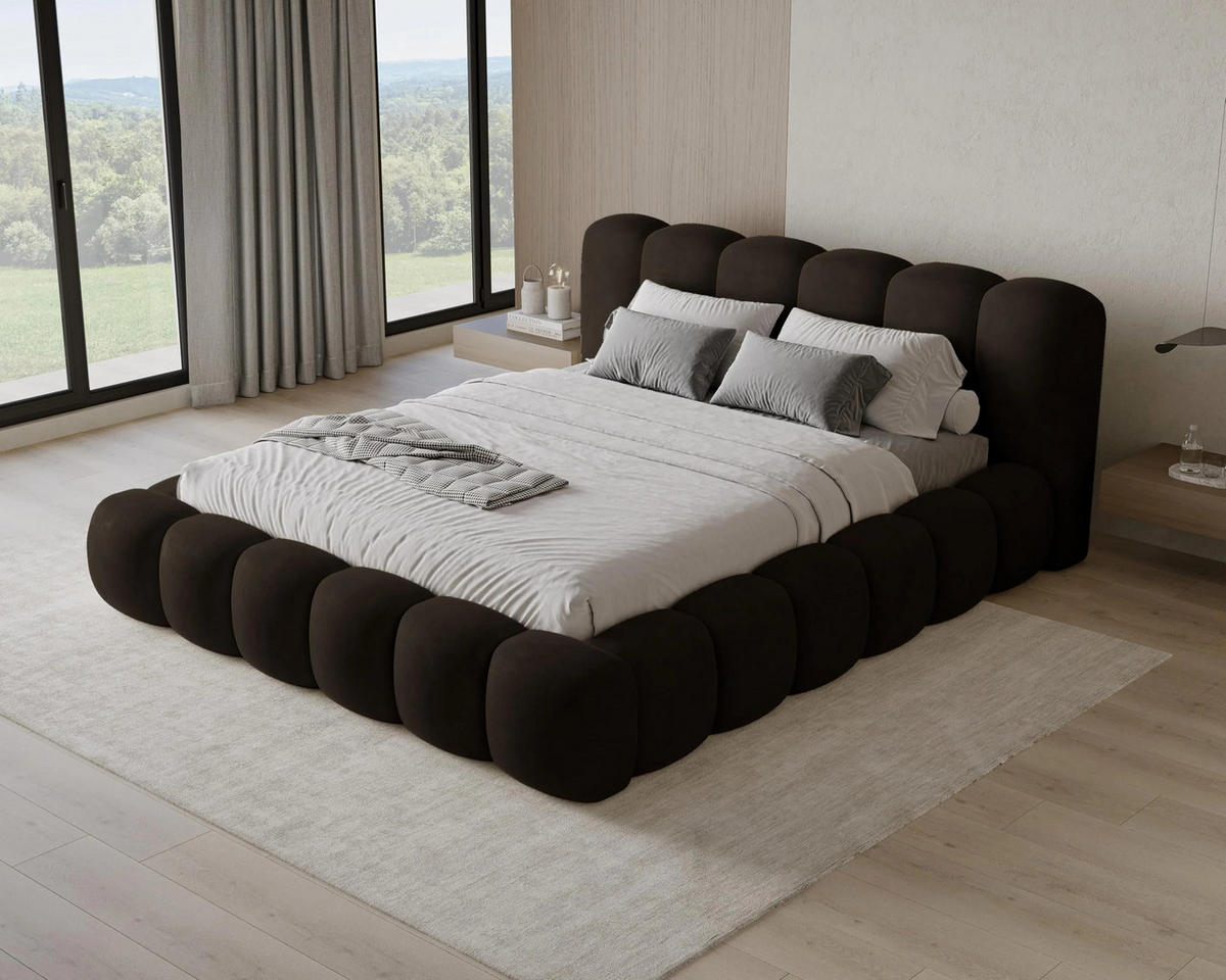 POLSTERBETT Stone 160x200 cm mit Bettkasten, Lattenrost und Kopfteil - Holzrahmen, Samt Braun - Braun, Holz (160/200cm) - Chilly