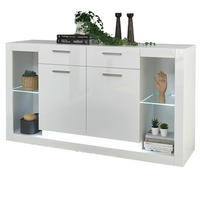 SIDEBOARD weiß Hochglanz 150 cm, Kommode mit viel Stauraum - Weiß Hochglanz/Silberfarben, Glas/Holzwerkstoff (150/83/43cm) - Furn.Design