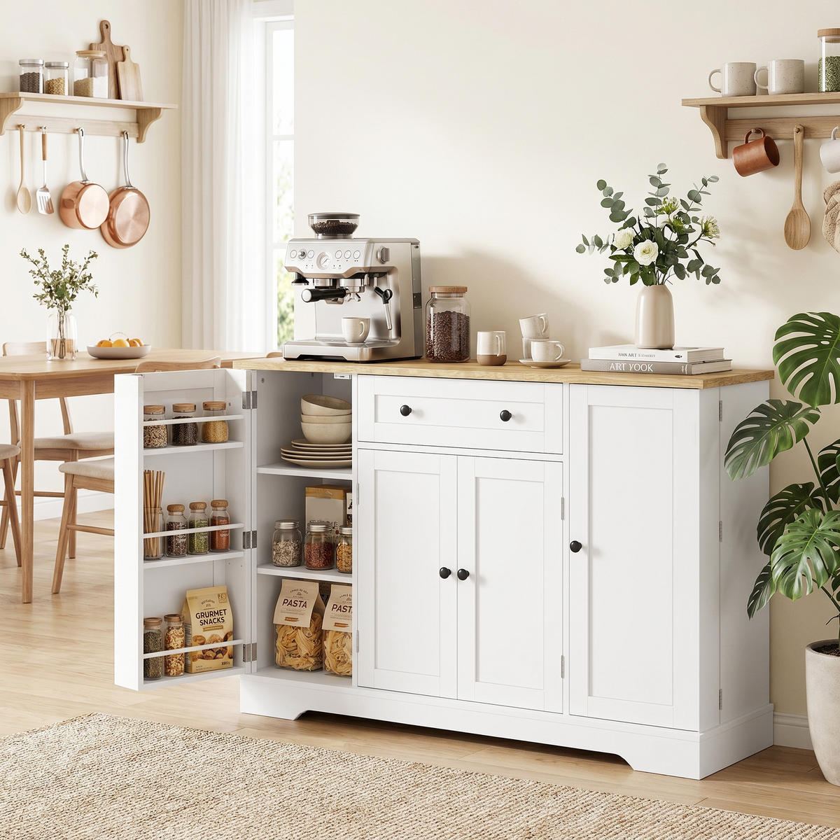 SIDEBOARD Spanplatte MDF Weiß - Schwarz/Weiß, Holzwerkstoff/Metall (40/83.5/138cm) - HOMCOM