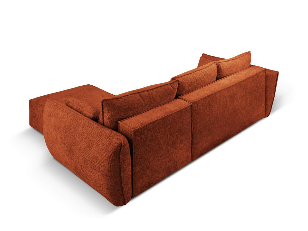 AUSKLAPPBARES-ECKSOFA rechts mit Container Kaelle aus Chenille-Stoff terrakotta 4 Sitzplätze - Terracotta, Textil (165/252cm) - Micadoni