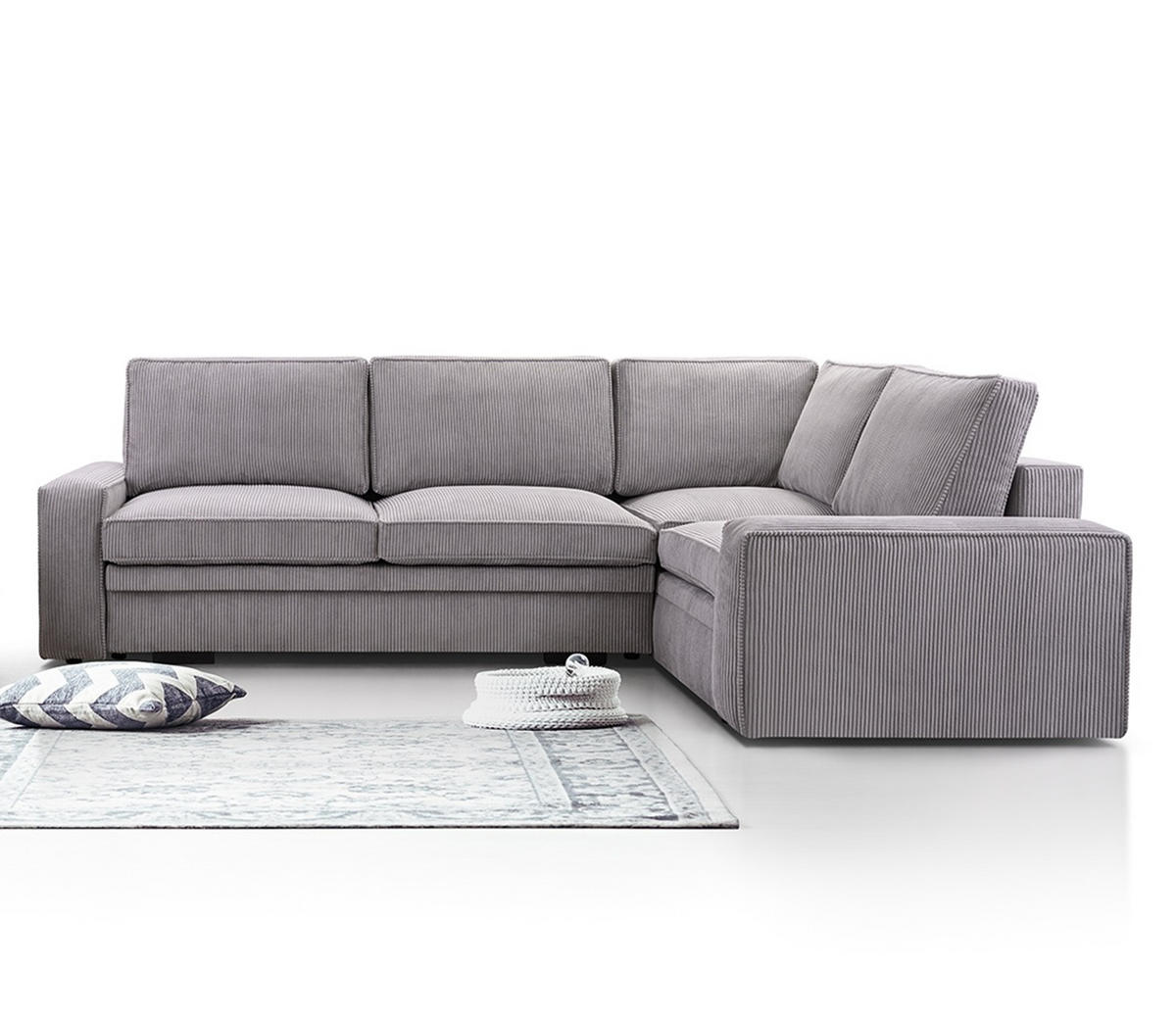 ECKSOFA L Form Treville Grau 296/196/94 cm – Rechts, mit Bettkasten und Schlaffunktion - Schwarz/Grau, Kunststoff/Textil (296/196cm) - AX Living