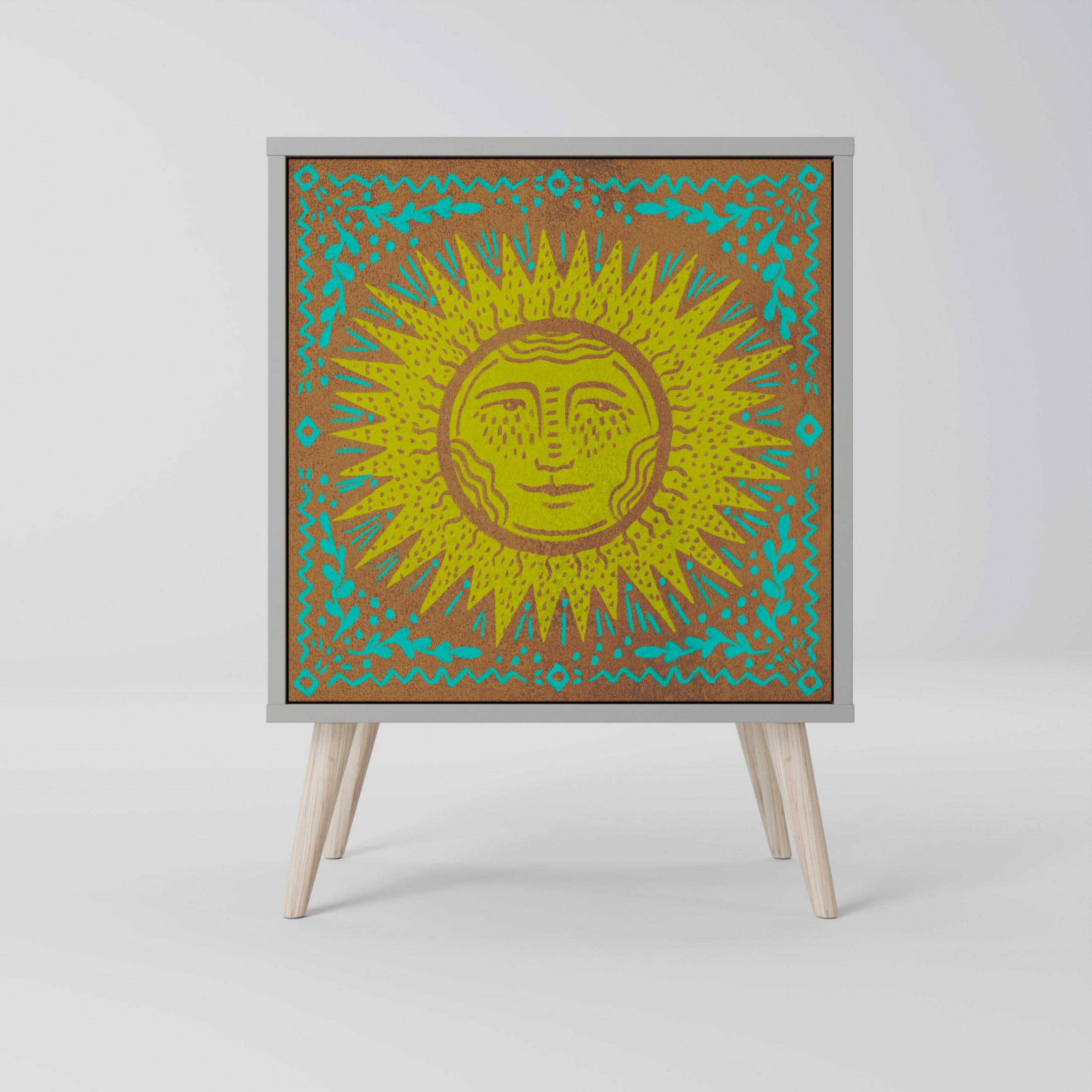 SIDEBOARD SUNSHINE EULOGY, Grau, 57,5x42x77,5 cm, Schräge Buchenholzfüße - Buchefarben/Multicolor, Holzwerkstoff/Buchenholz (57.5/77.5/42cm) - SpaceRebels