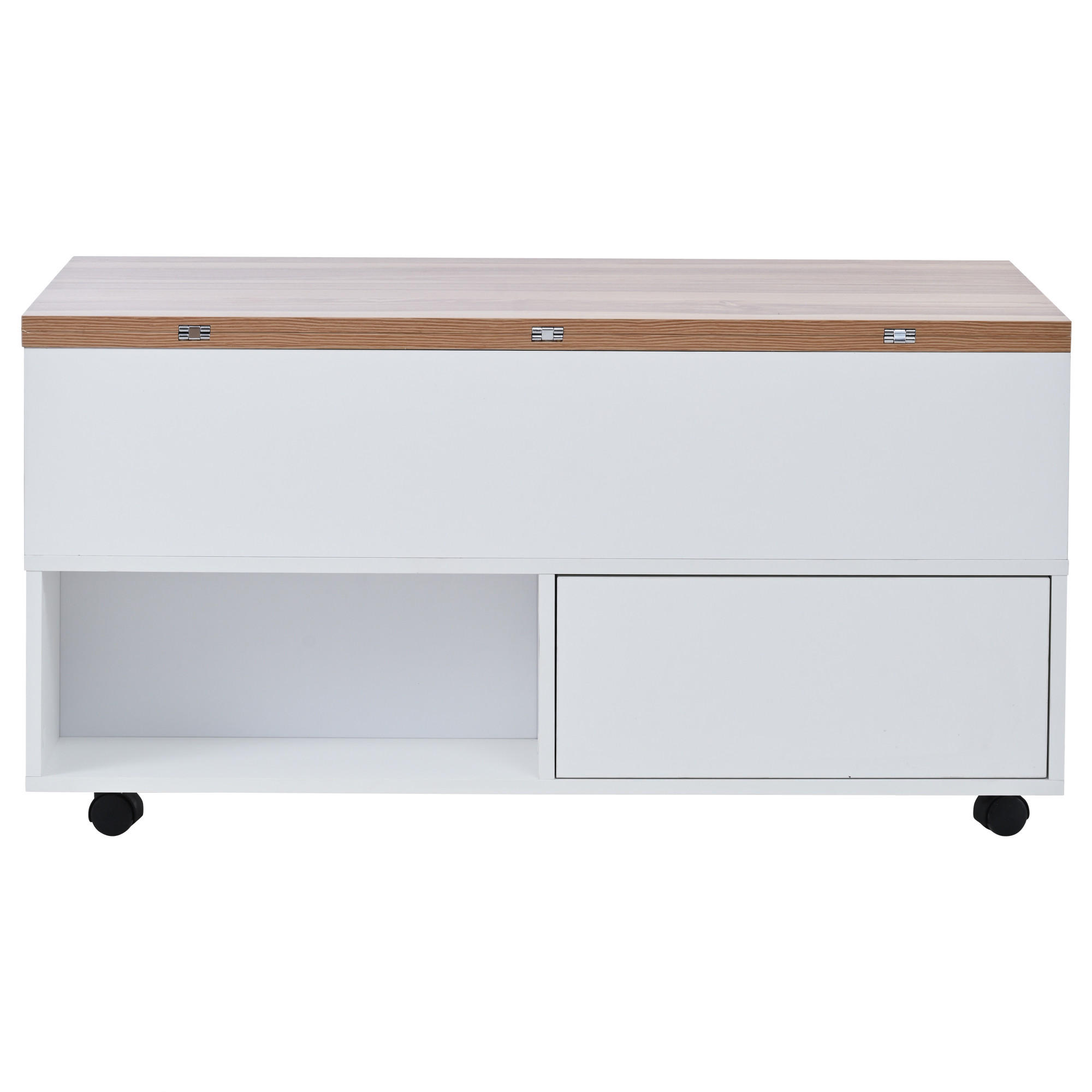 COUCHTISCH Weiß/Eiche 100/50/52 cm mit Hubfunktion, Rollen und Stauraum - Weiß, Holzwerkstoff (50/100/52cm) - PANGIVO
