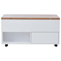 COUCHTISCH Weiß/Eiche 100/50/52 cm mit Hubfunktion, Rollen und Stauraum - Weiß, Holzwerkstoff (50/100/52cm) - PANGIVO