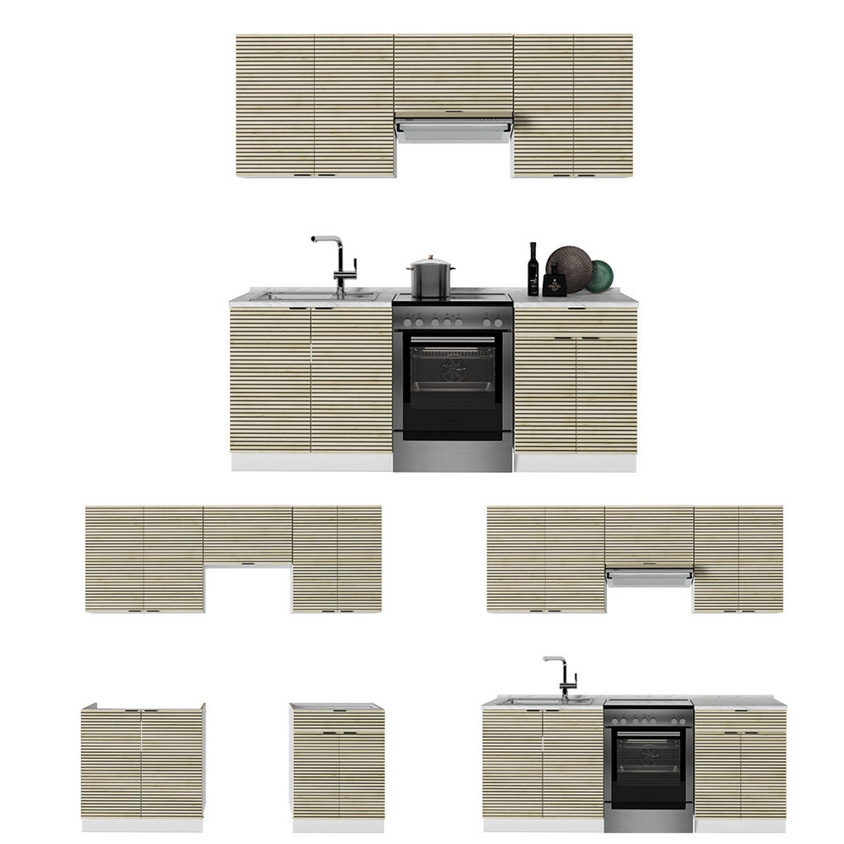 KÜCHENZEILE Fame-Line Eiche Paneel/Weiß 200 cm ohne Arbeitsplatte - Hellbraun/Eichefarben, Holzwerkstoff (200/81.6/46cm) - Vicco
