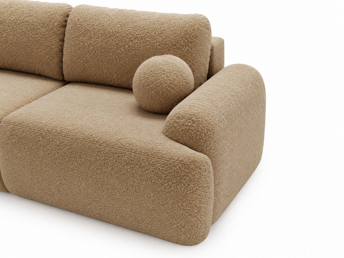 SOFA 260/106/81 Aurio Bouclé-Stoff Hellbraun - Hellbraun, Kunststoff/Textil (260/81/106cm) - Graingold
