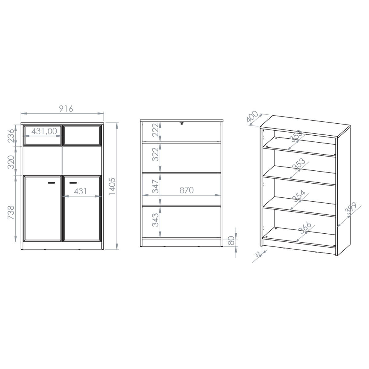 VITRINE Kaius Kaschmir und Dunkles Holz - Kaschmir, Holzwerkstoff (91.6/140.5/40cm) - Petits-meubles