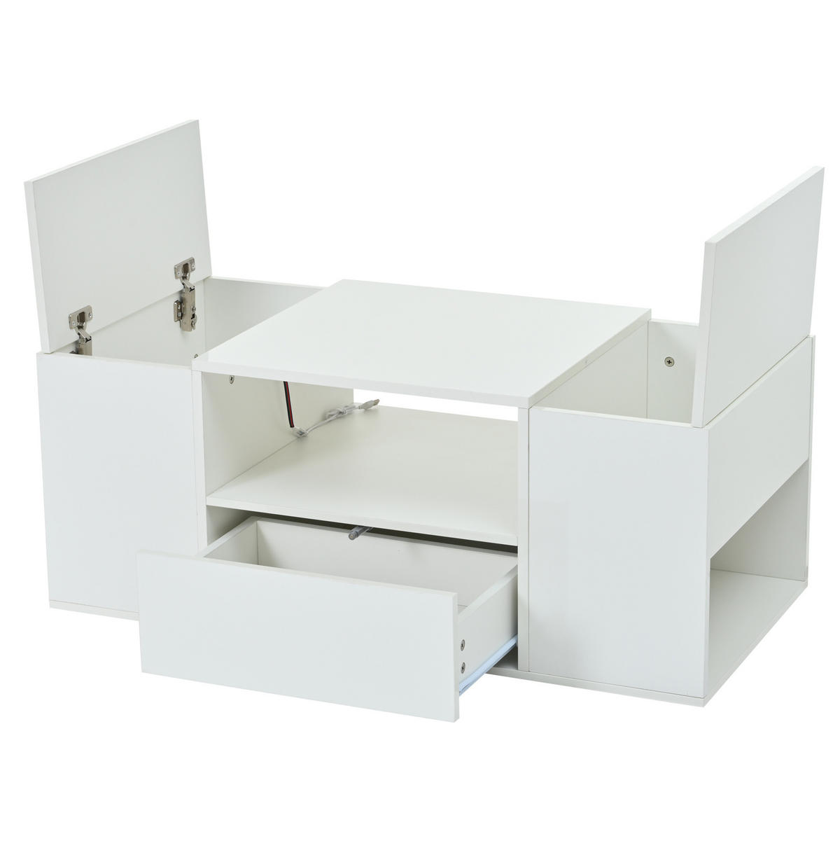COUCHTISCH 100/50/40 cm mit LED-Beleuchtung, 1 Schublade und 6 Ablagebereichen, Hochglanz, Weiß - Weiß, Holzwerkstoff (100/50/40cm) - Modfu