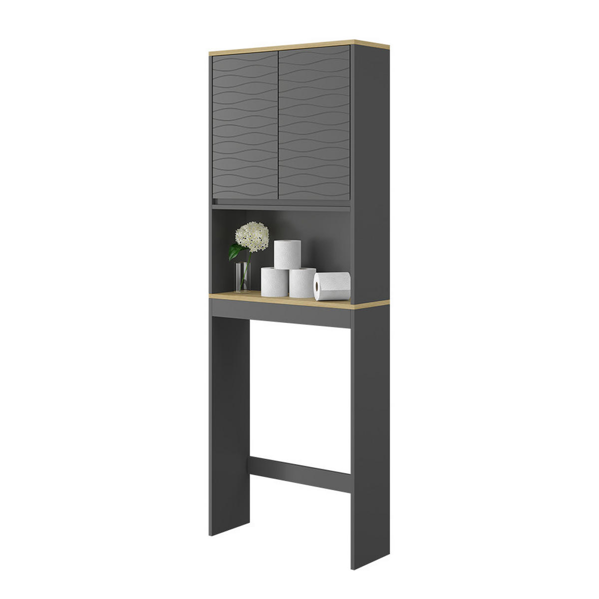 TOILETTENSCHRANK Livia Anthrazit 60 x 163 cm - Anthrazit/Naturfarben, Holzwerkstoff (60/163/20cm) - Vicco