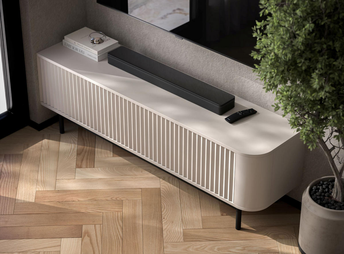 TV komoda Aurora matná kašmírová 140 cm s kovovým rámom - čierna/kašmírová, kov/kompozitné drevo (140/44/35cm) - Meble Lindner