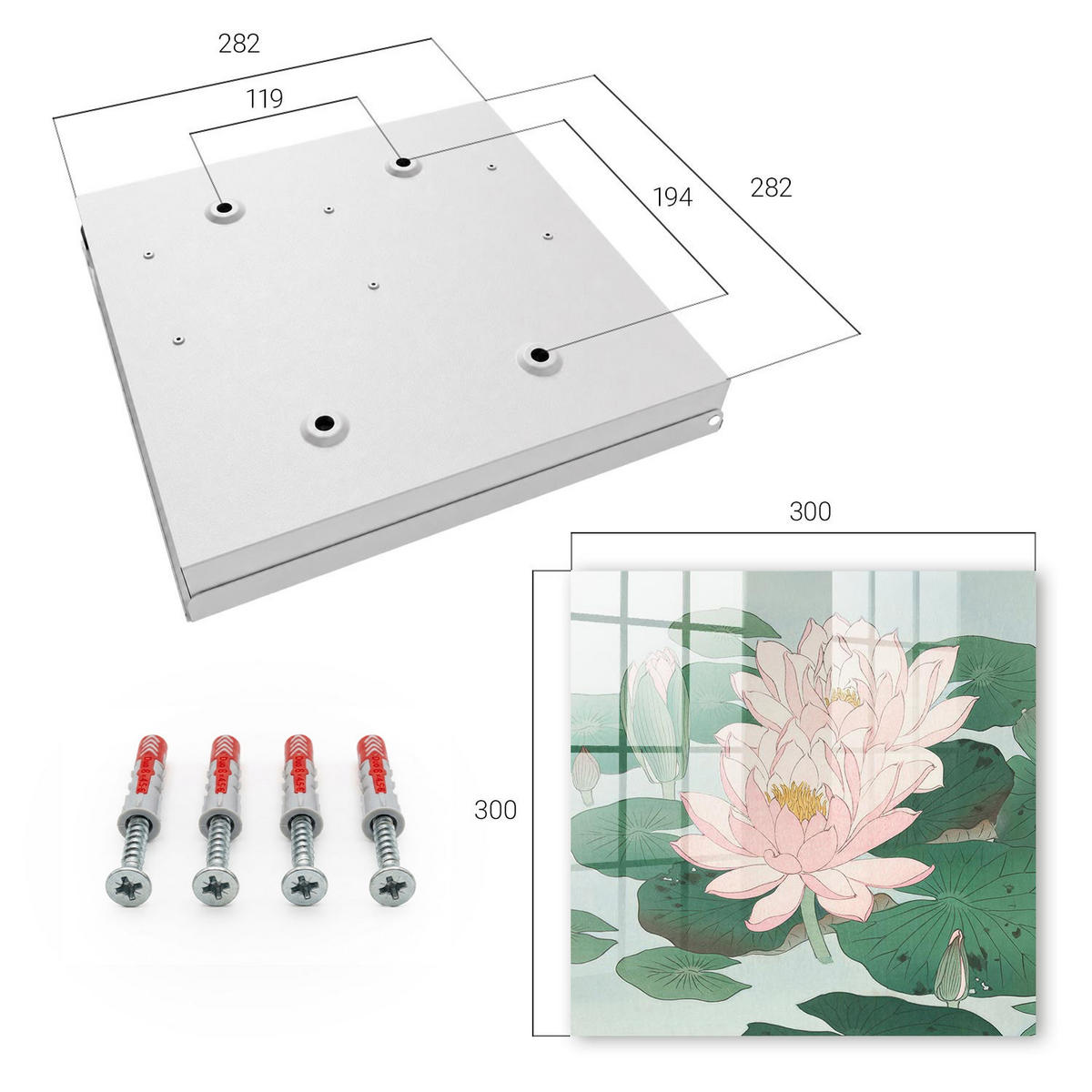 SCHLÜSSELBOX Weiß 30x30 cm – Türöffnung nach rechts - Seerosen - Grün, Metall (30/30/5cm) - TULUP