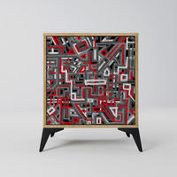 SIDEBOARD BROKEN LINES, Eichefarben, 57,5x42x70,5 cm, Schwarze Metall-Sternfüße - Eichefarben/Multicolor, Holzwerkstoff/Metall (57.5/70.5/42cm) - SpaceRebels