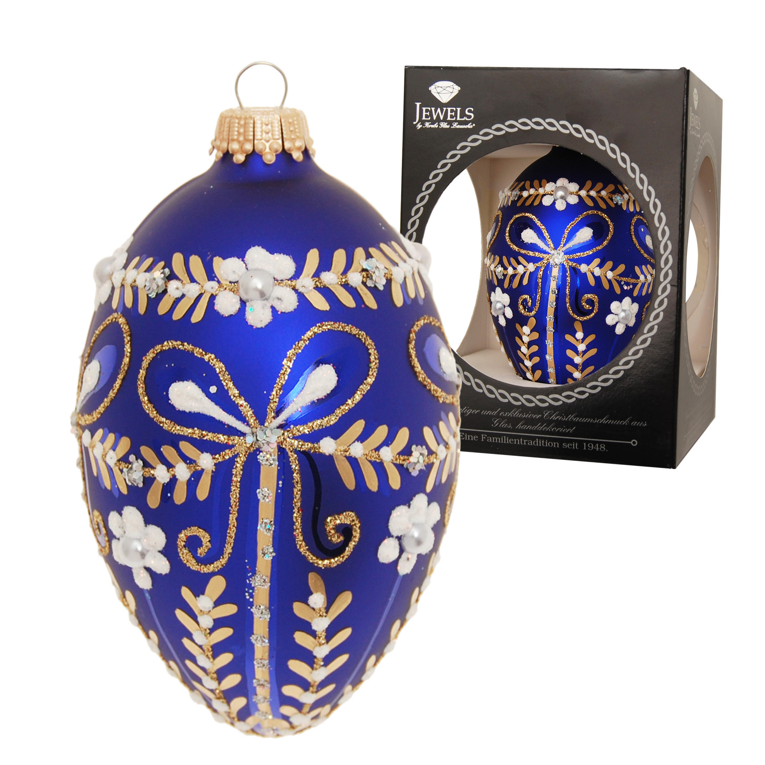 CHRISTBAUMSCHMUCK Ei im Schleifendesign Blau 10cm (Glas / 1 Stk.) - Blau, Glas (6/10/6cm) - Krebs Glas Lauscha