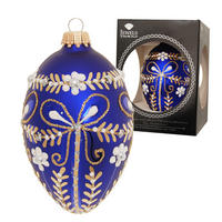 CHRISTBAUMSCHMUCK Ei im Schleifendesign Blau 10cm (Glas / 1 Stk.) - Blau, Glas (6/10/6cm) - Krebs Glas Lauscha