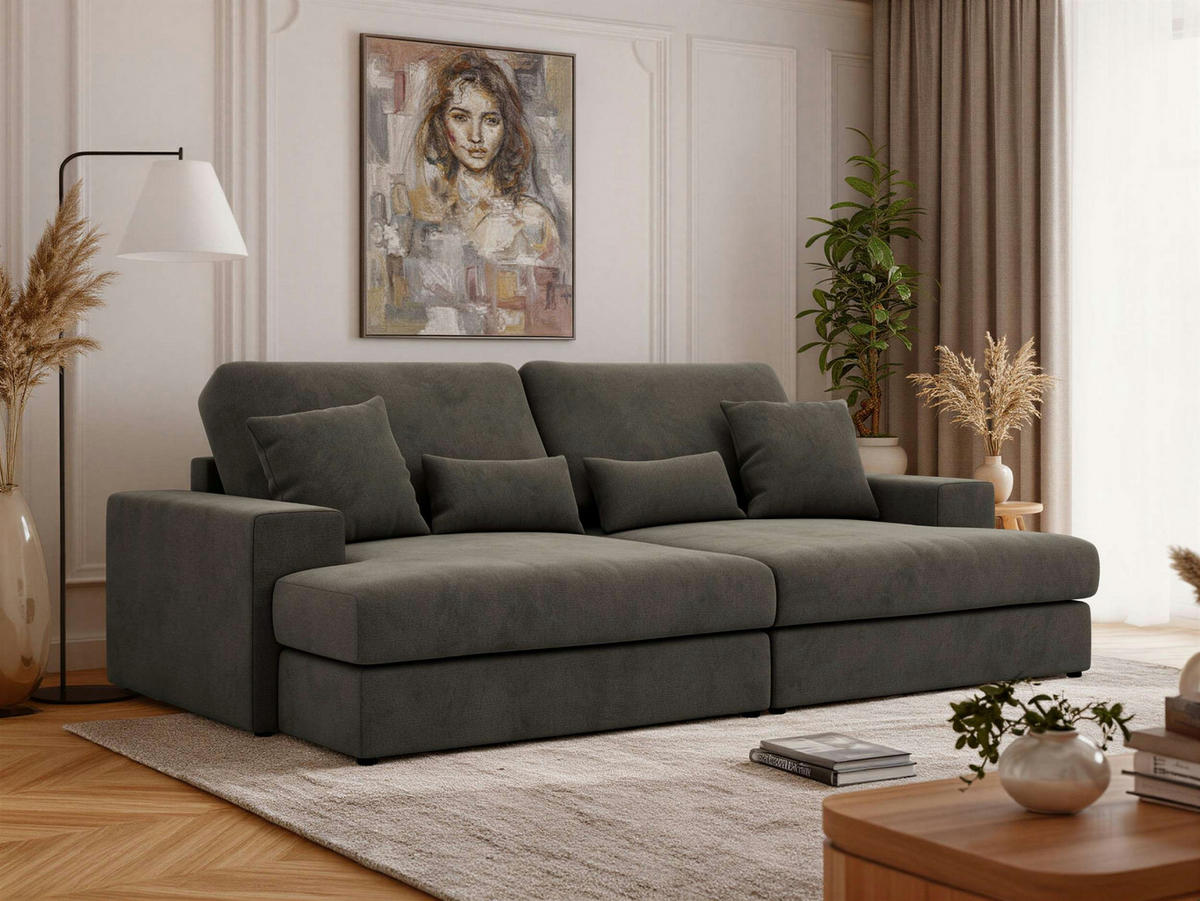 ŠTVORMIESTOVÁ POHOVKA ANERO - Tmavosivá Samet - čierna/tmavosivá, textil/plast (292/107/163cm) - MKS