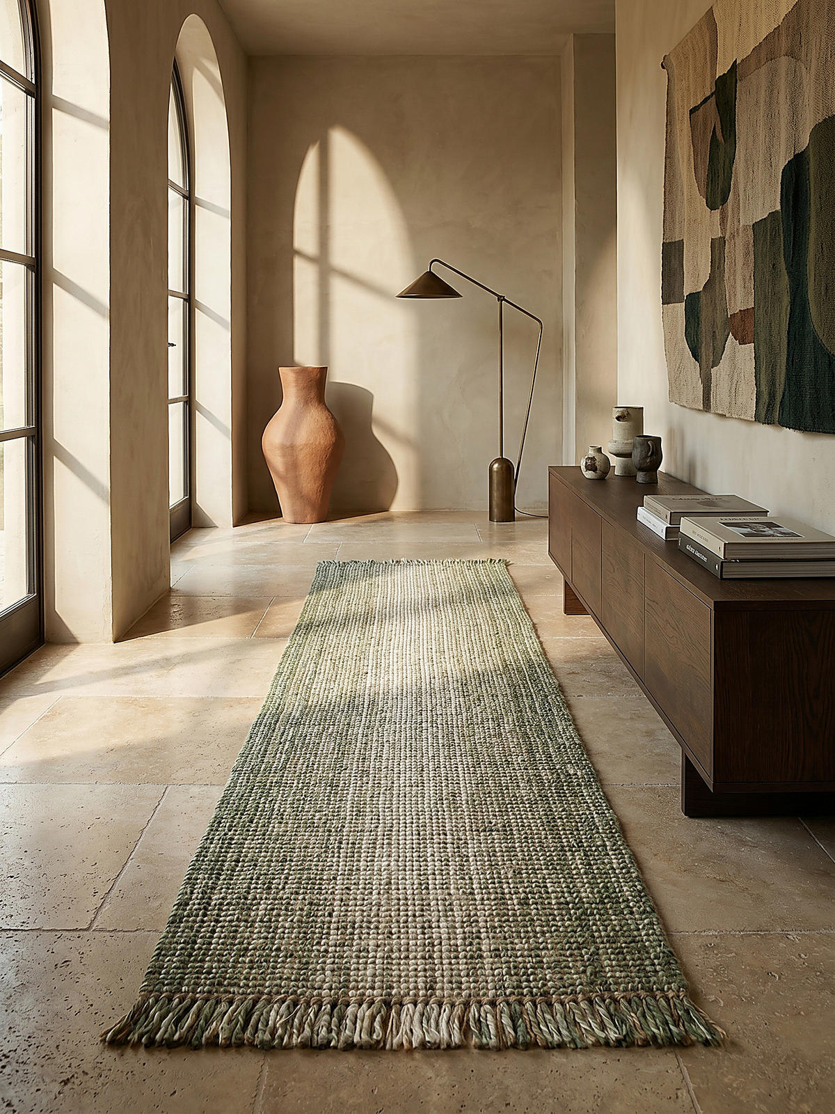 TEPPICH Jute-Wolle-Mix, handgewebt WEAVER, Grün 60x230 cm - Grün, Textil (230/60cm) - KADIMA DESIGN