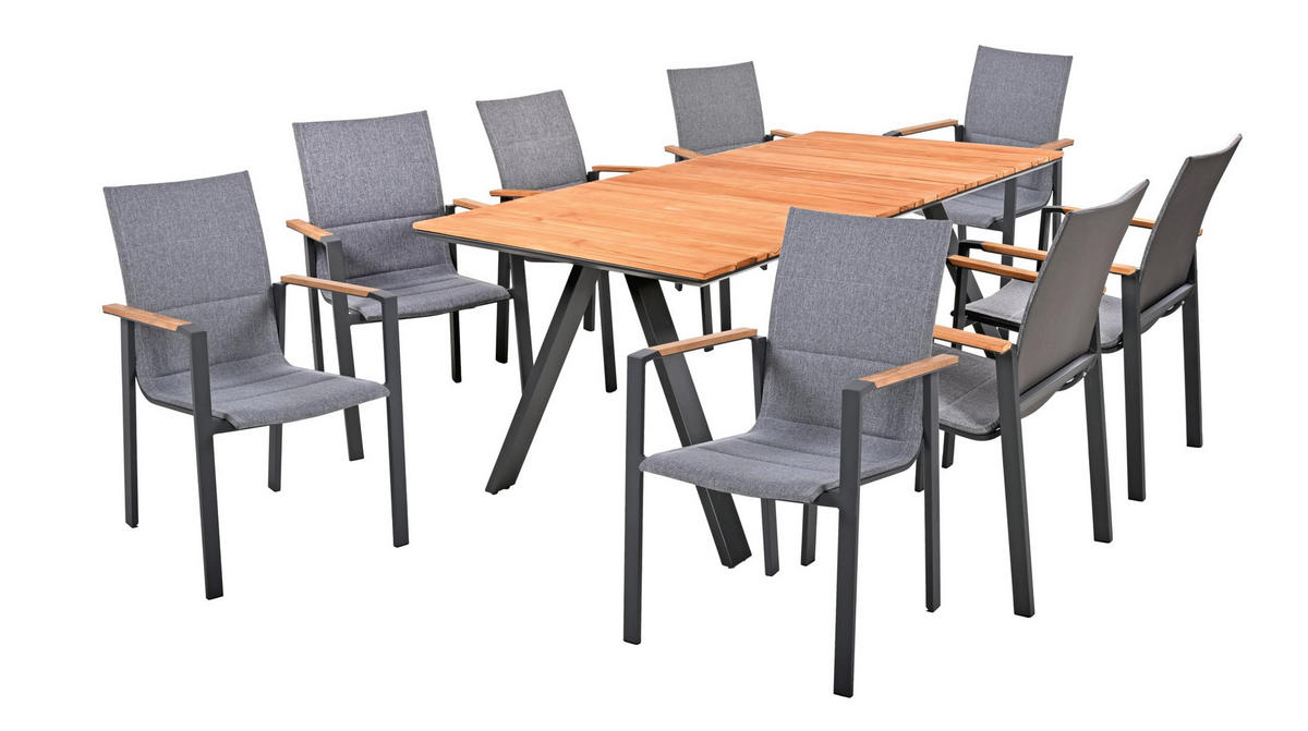 GARTEN-SITZGRUPPE Faye 9-teilig Gartenmöbel-Set - Dunkelgrau, Holz - DELUKE