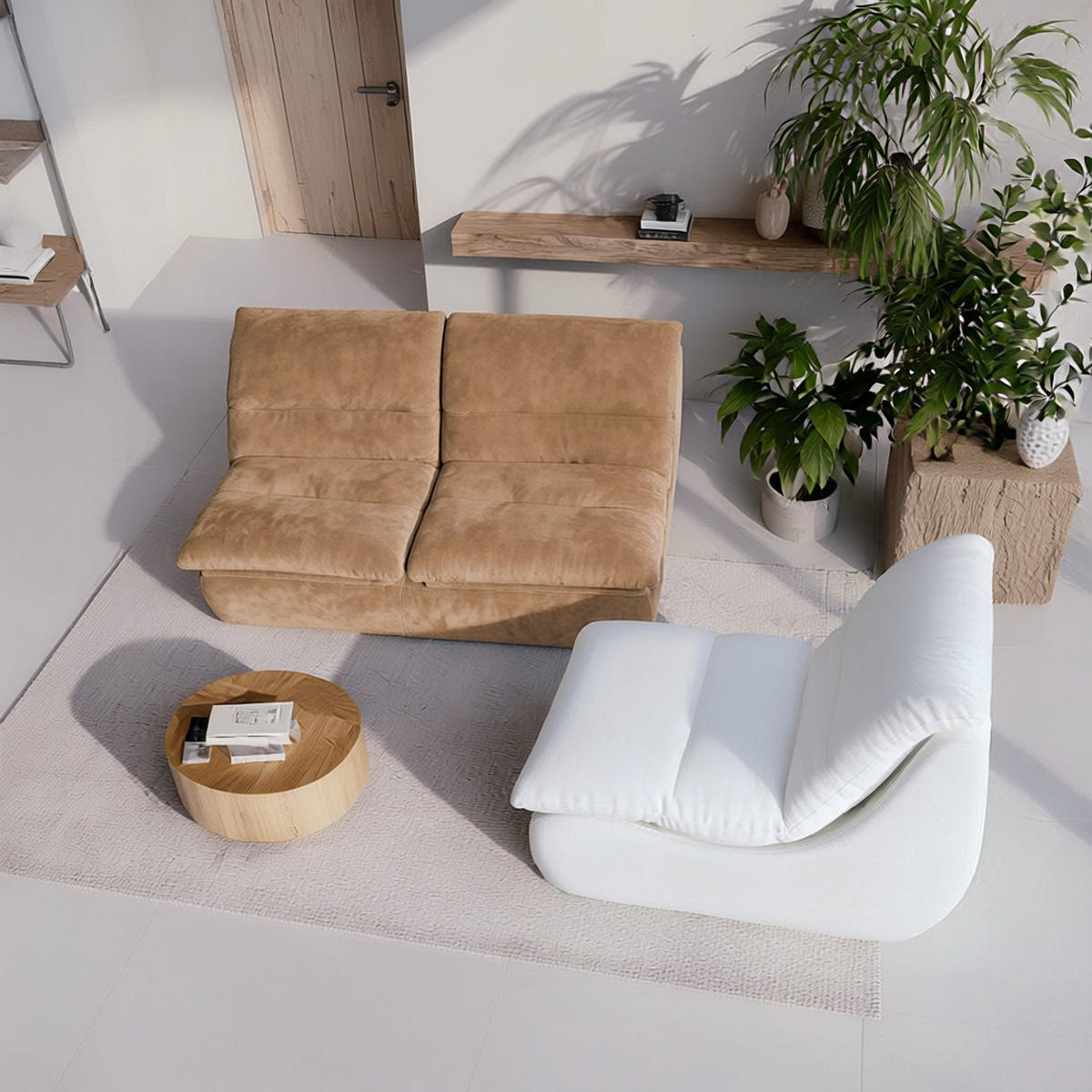 SITZGARNITUR Nuvia Sofa und Sessel Sand und Weiß - Sandfarben/Weiß, Textil (160/73/100cm) - COCO Living