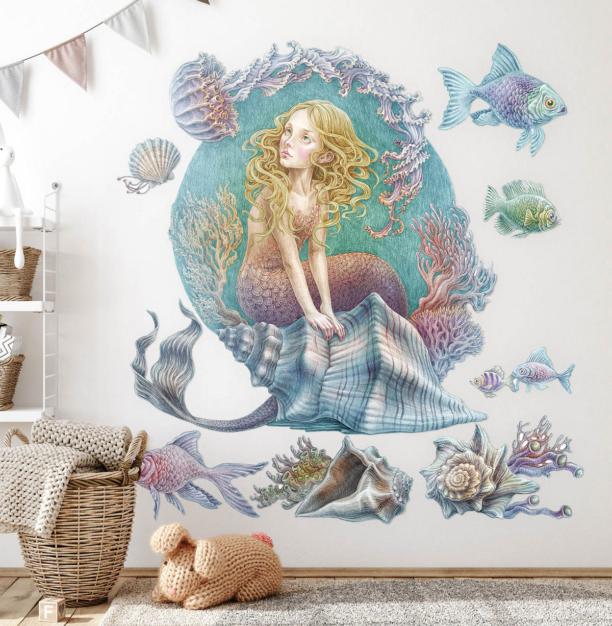 AUFKLEBER 130x115 cm Meerjungfrau Unterwasser - Türkis, Kunststoff (130/115/0.1cm) - TULUP