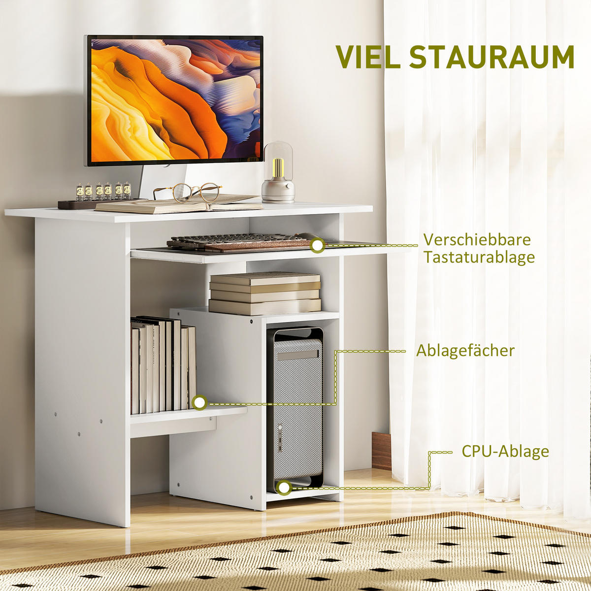 COMPUTERTISCH Spanplatte Weiß - Weiß, Holzwerkstoff (80/45/75cm) - HOMCOM