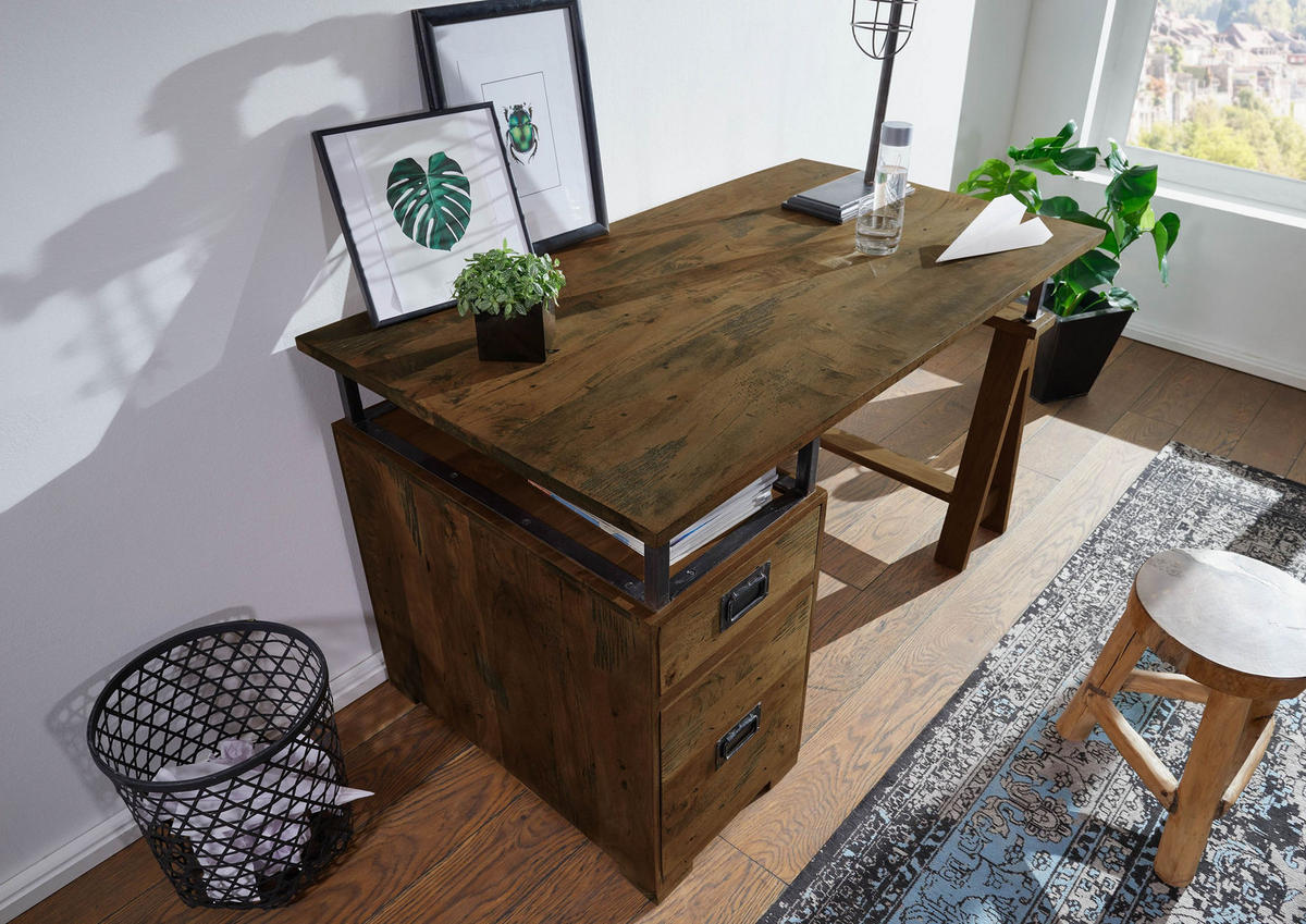 SCHREIBTISCH Mango 140x78x80 braun lackiert RAILWAY #429 - Braun, Holz (78/140/80cm) - Massivmoebel24