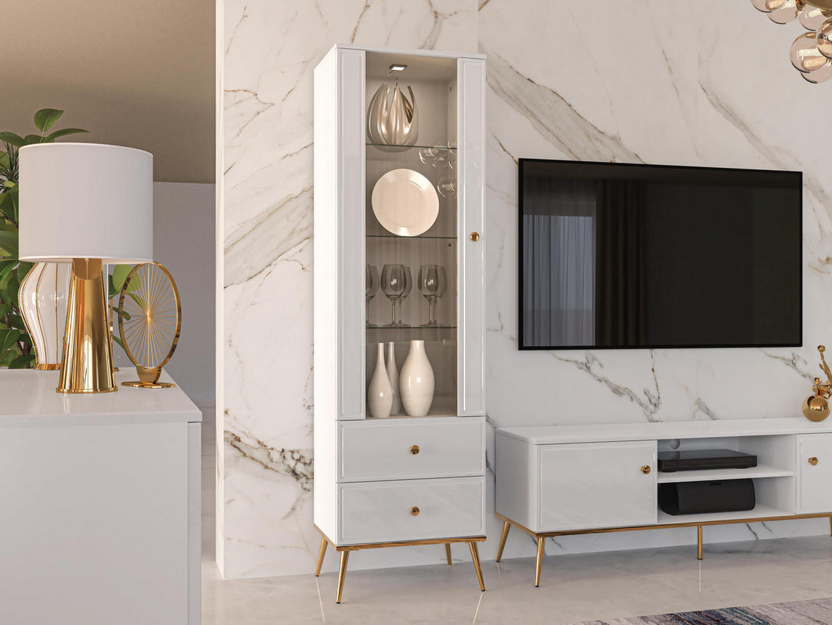 VITRINE GOLDIN Weiß 55x40x190 cm - Weiß, Holzwerkstoff (55/190/40cm) - FURNLUX