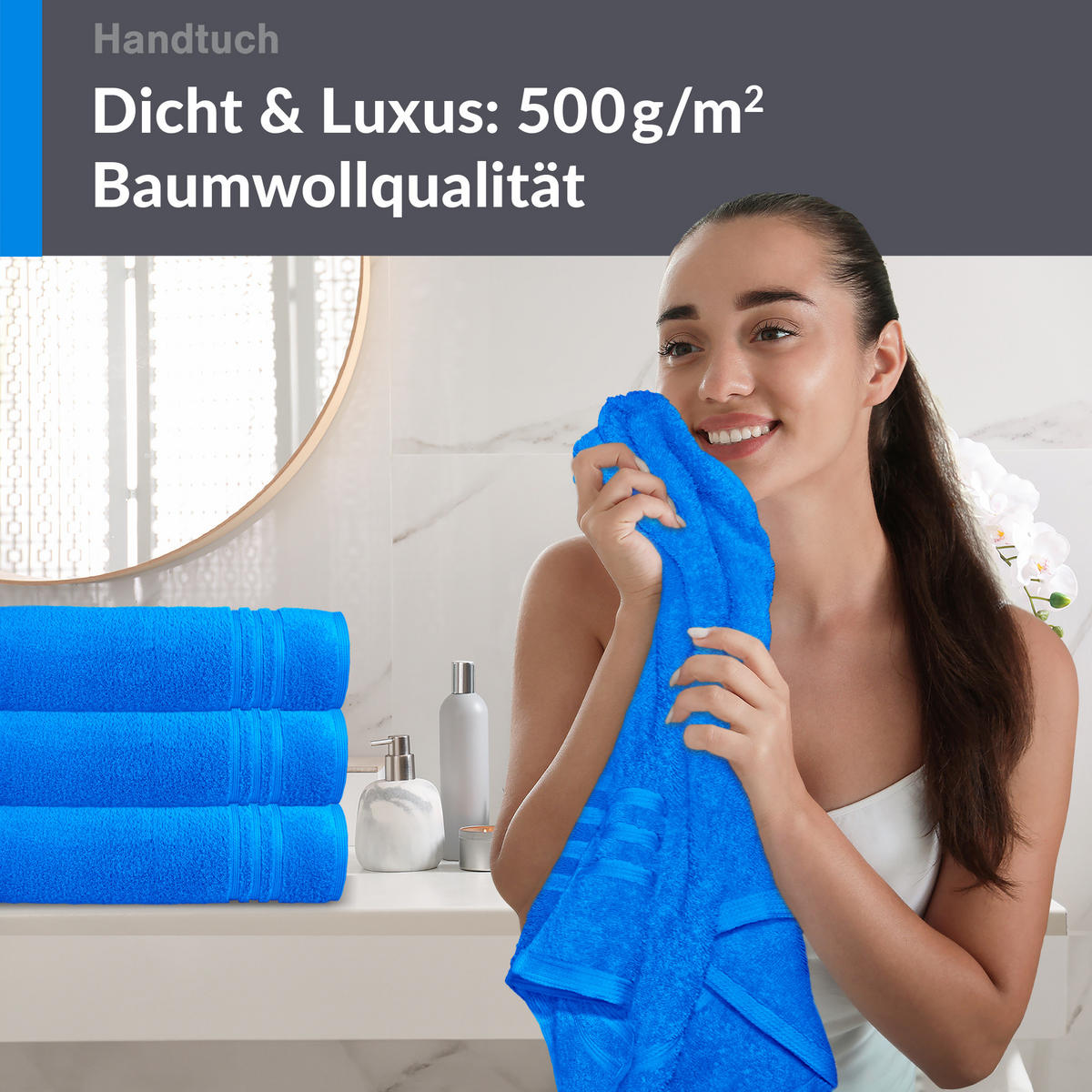 HANDTUCH 50x100 cm London Karibik Blau 4er Set - Hellblau, Textil (50/100cm) - Lashuma