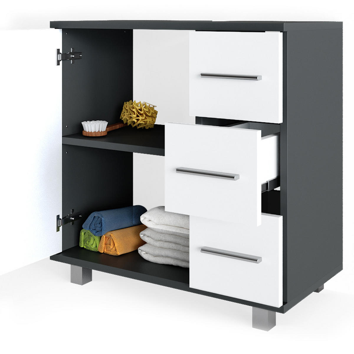 BADMÖBEL-SET Ilias Anthrazit 2 Teile - Anthrazit/Weiß, Holzwerkstoff (60/60.8/33cm) - Vicco