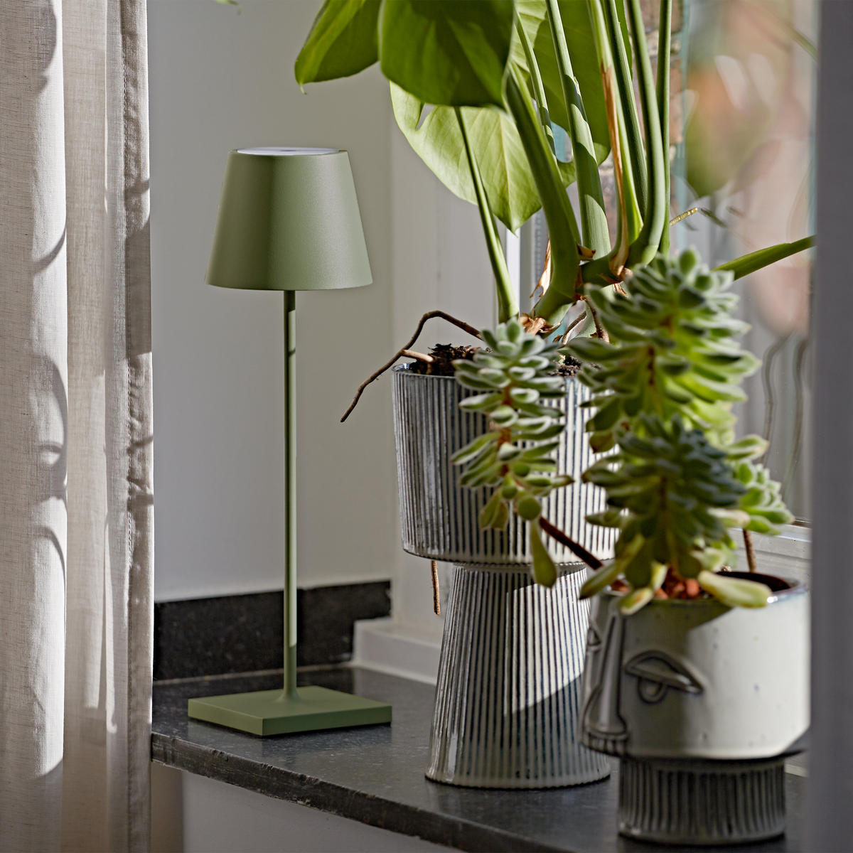 LED Akku-Tischlampe, Nuindie 3.0 2er-Set, tannengrün - Grün, Metall (38/10/38cm) - Sigor