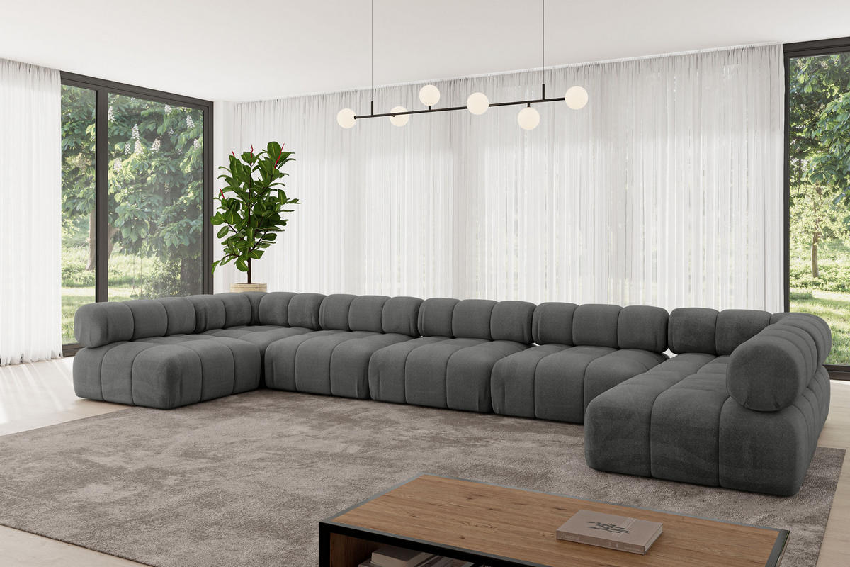 WOHNLANDSCHAFT modulares Sofa Garvo-U3 - 475x190x70 cm Dunkelgrau Velours - Dunkelgrau, Holzwerkstoff/Textil (475/70/190cm) - ALTDECOR